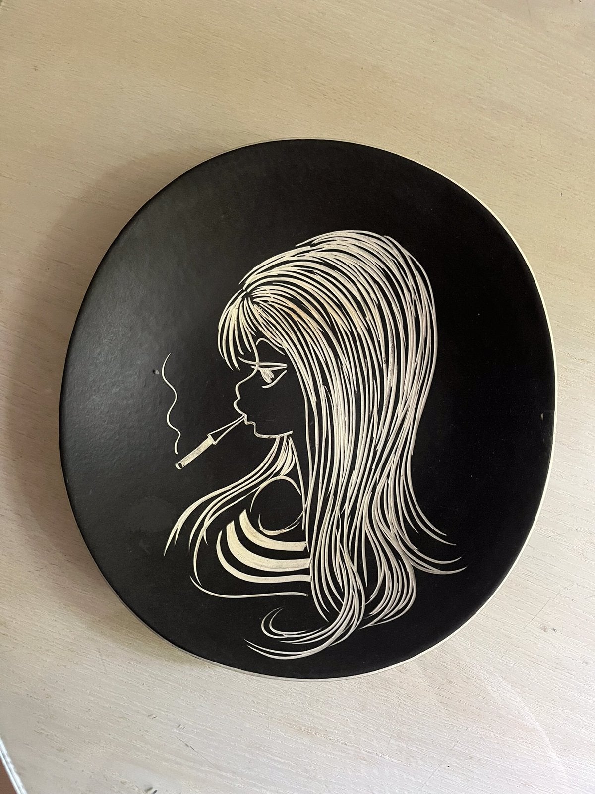 Vintage L’ancora Wandbord - meisje  met Sigaret, Antiek en Kunst, Antiek | Wandborden en Tegels, Ophalen of Verzenden