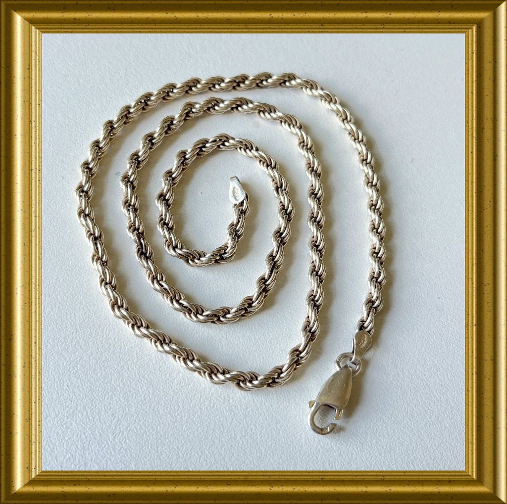 Zilveren koordketting, rope chain 45 cm, Ophalen of Verzenden, Zilver, Ketting
