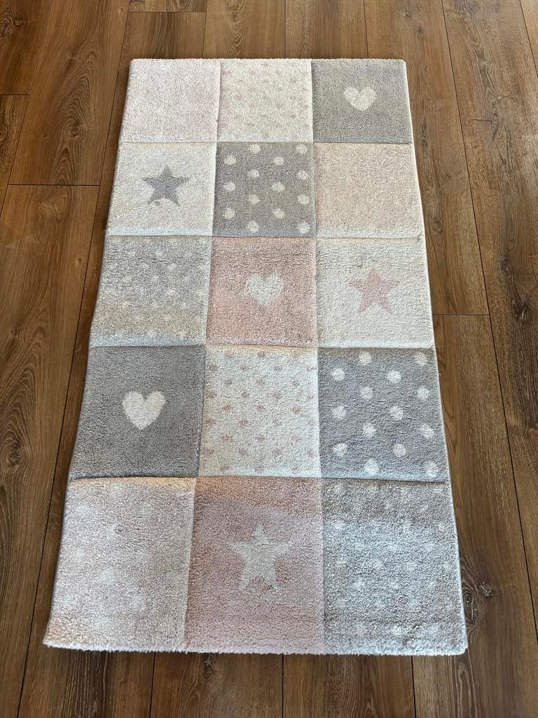 Merinos Pastel Kids Vloerkleed - Roze/Grijs/Wit - 80x150cm, Ophalen, 100 tot 150 cm, Wit, 50 tot 100 cm