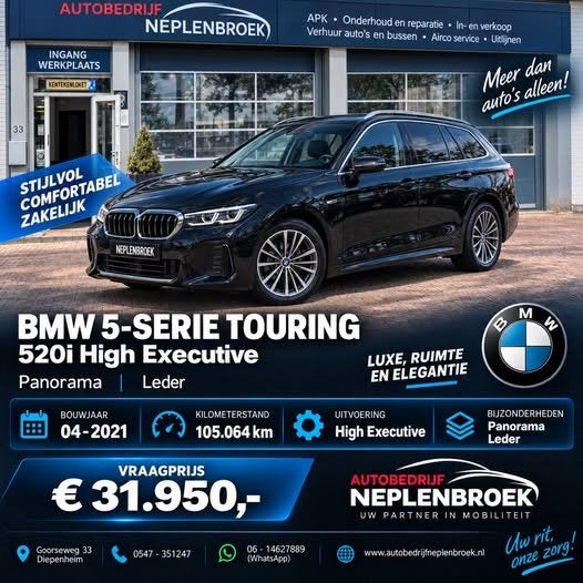 BMW 5 Serie Touring 520i High Executive | Pano | Leder | 04-, Automaat, Achterwielaandrijving, Gebruikt, 4 cilinders