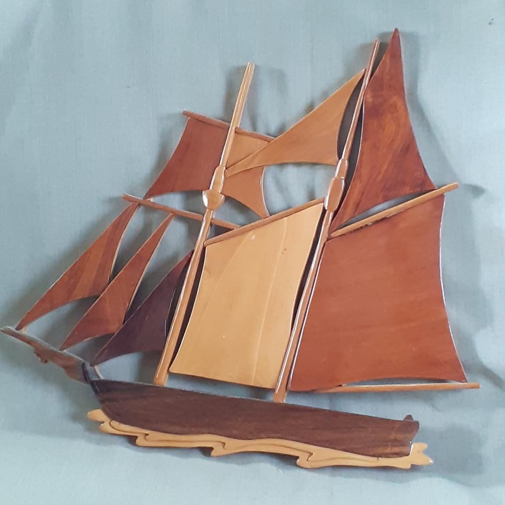 Retro, vintage houten  wanddecoratie "Zeilschip", Ophalen of Verzenden