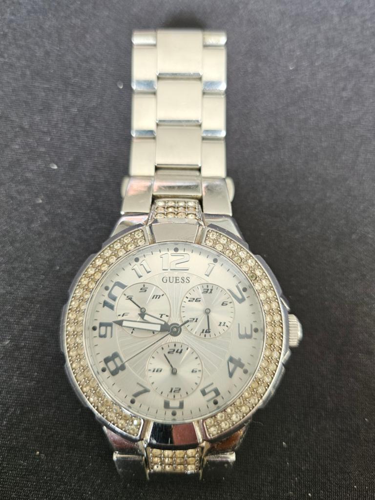 Guess Dameshorloge met strass - Lengte ca. 22 cm, Staal, Gebruikt, Staal, Guess