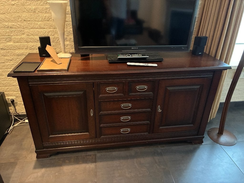 Luxe massief houten TV-meubel, Ophalen, Gebruikt, 150 tot 200 cm, Minder dan 100 cm