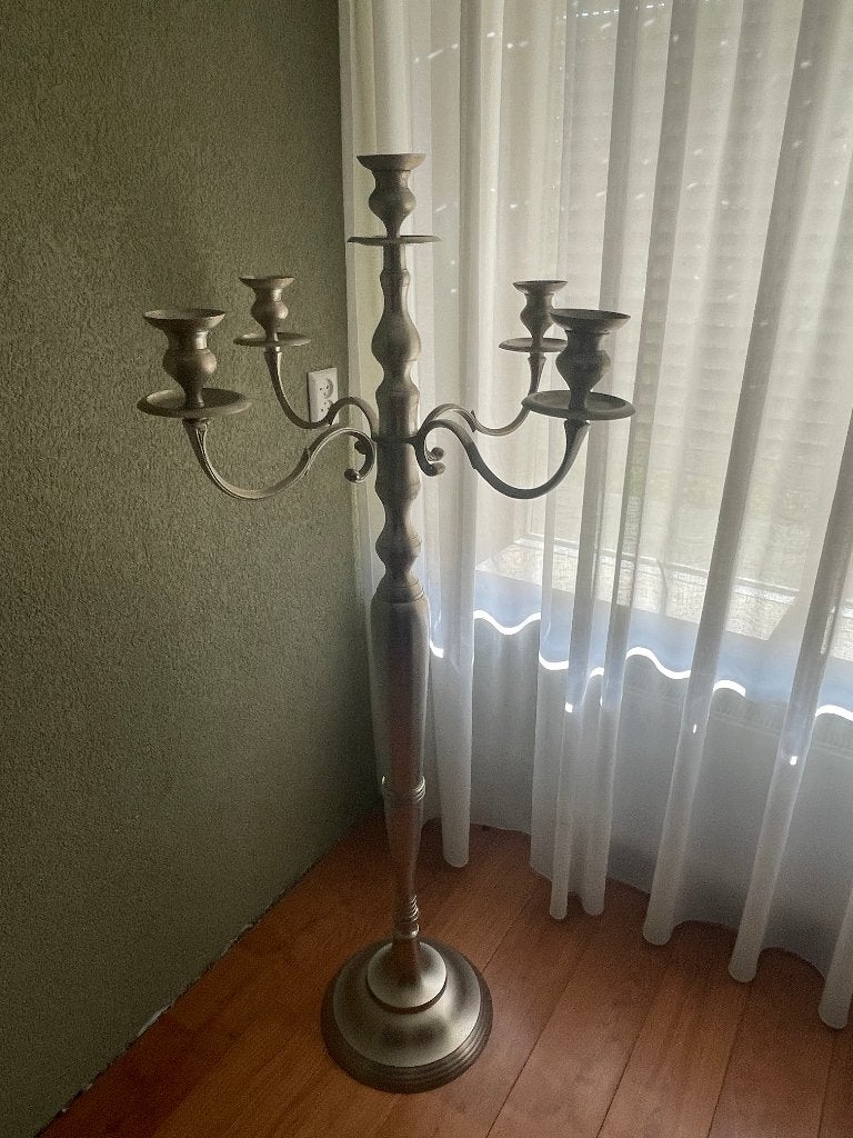 Mooie vloerkandelaar zilverkleurig, Ophalen, 147 cm, Gebruikt, Kandelaar