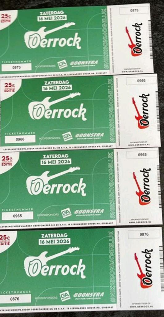 Oerrock zaterdag kaarten 4 nog beschikbaar vanaf €29 p stuk, Drie personen of meer, Mei