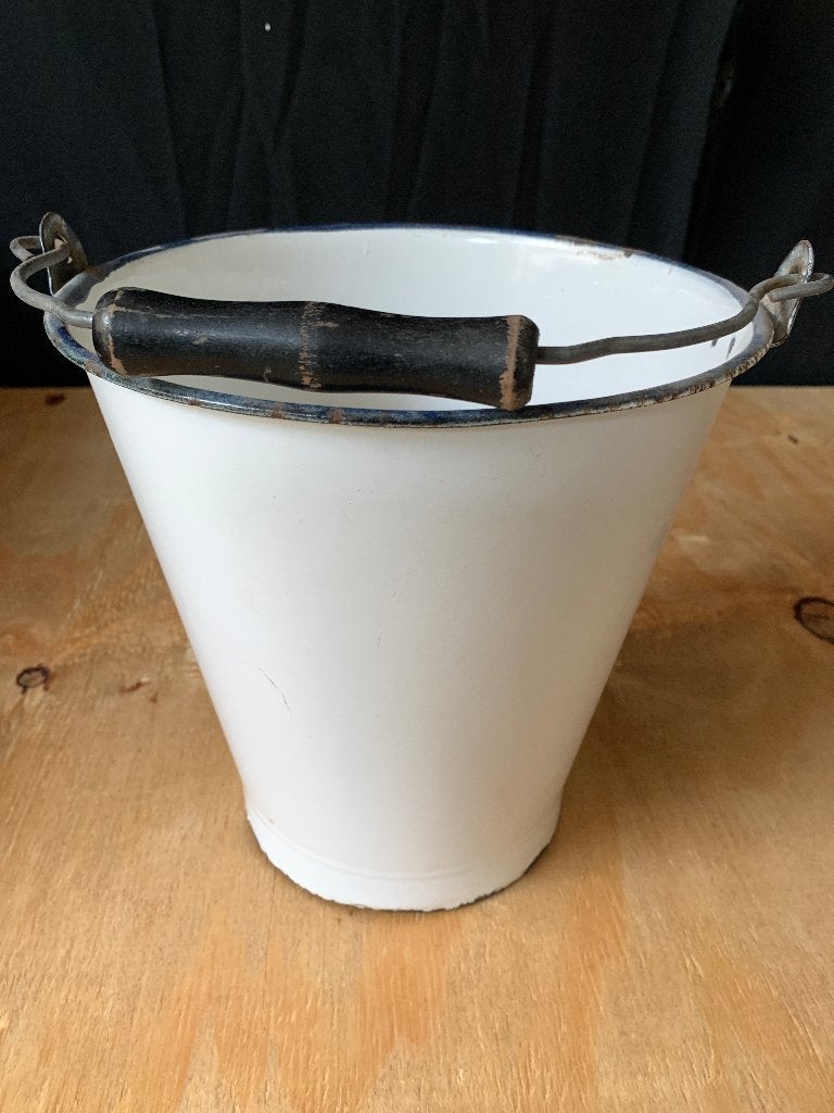 Brocante Oud Hollandse geëmailleerde emmer, Ophalen