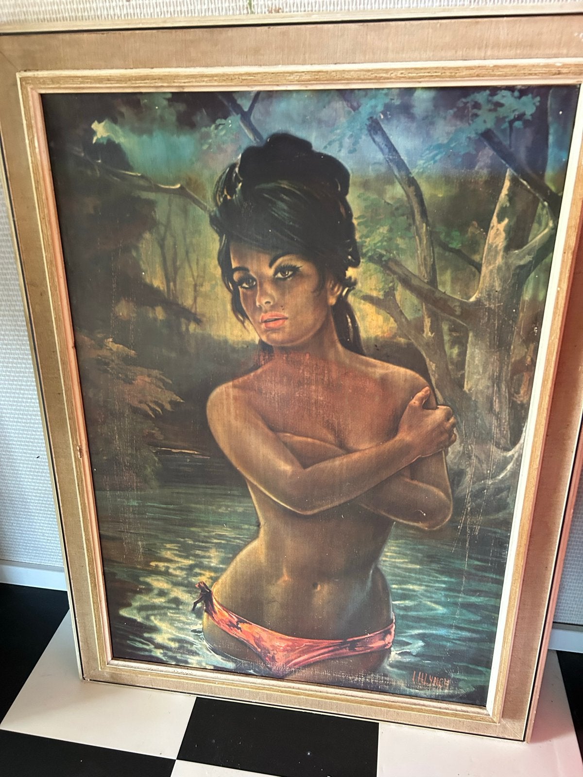 Vintage Schilderij: Vrouw in Water., Ophalen