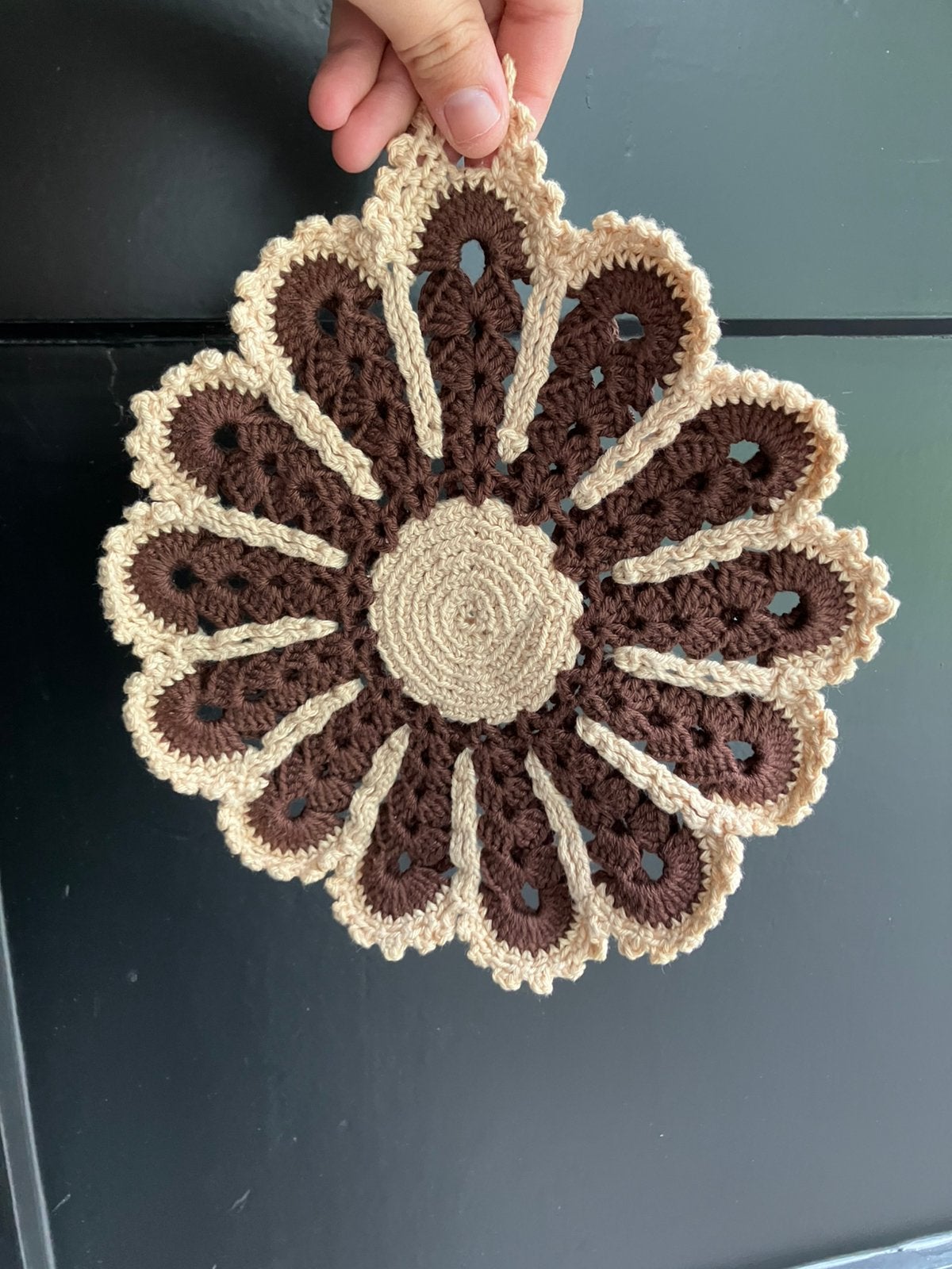 Gehaakte pannenlap onderzetter pannen vintage brocante bruin, Ophalen of Verzenden, Zo goed als nieuw, Bruin