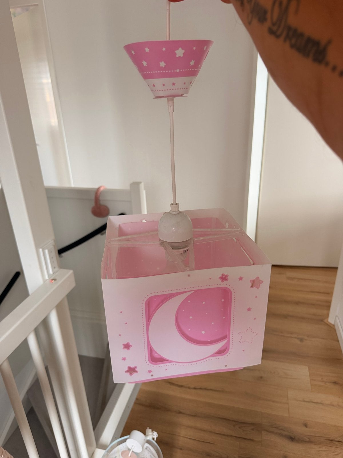 2x Kinderlampen: Roze Maan & Herten Plafondlampen, Ophalen, Gebruikt, Kunststof, E27 (groot)
