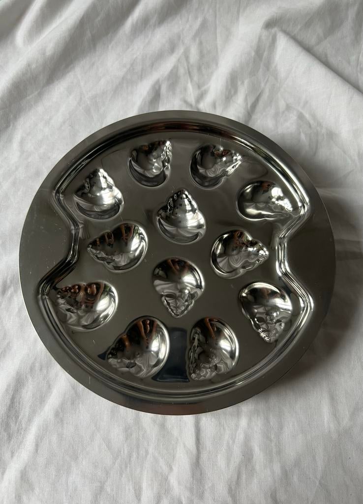 Set van 8 vintage Franse RVS slakkenborden/escargot schalen, Huis en Inrichting, Keuken | Servies, Ophalen, Overige materialen