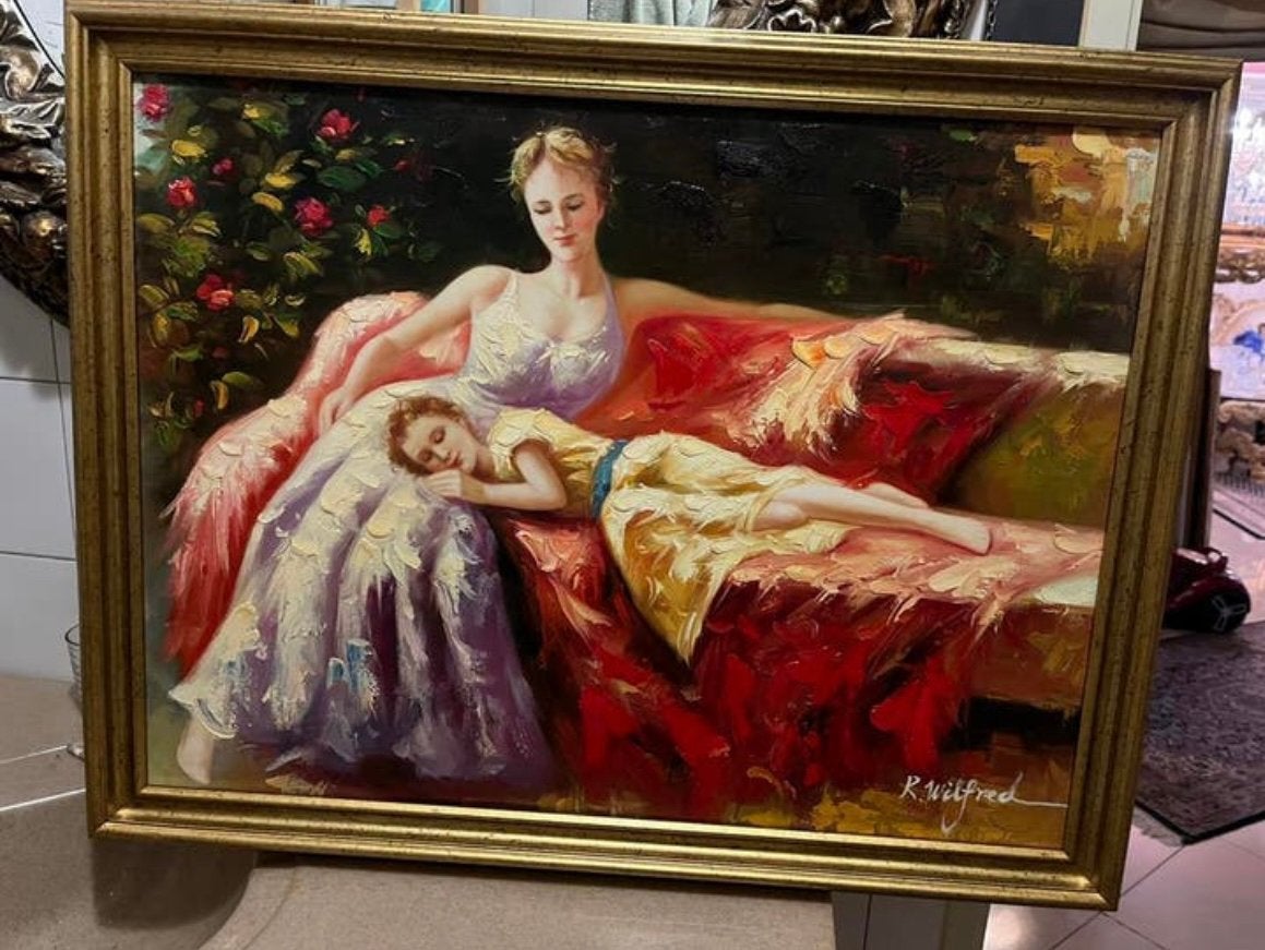 Prachtige groot olieverf romantisch portret, Ophalen of Verzenden