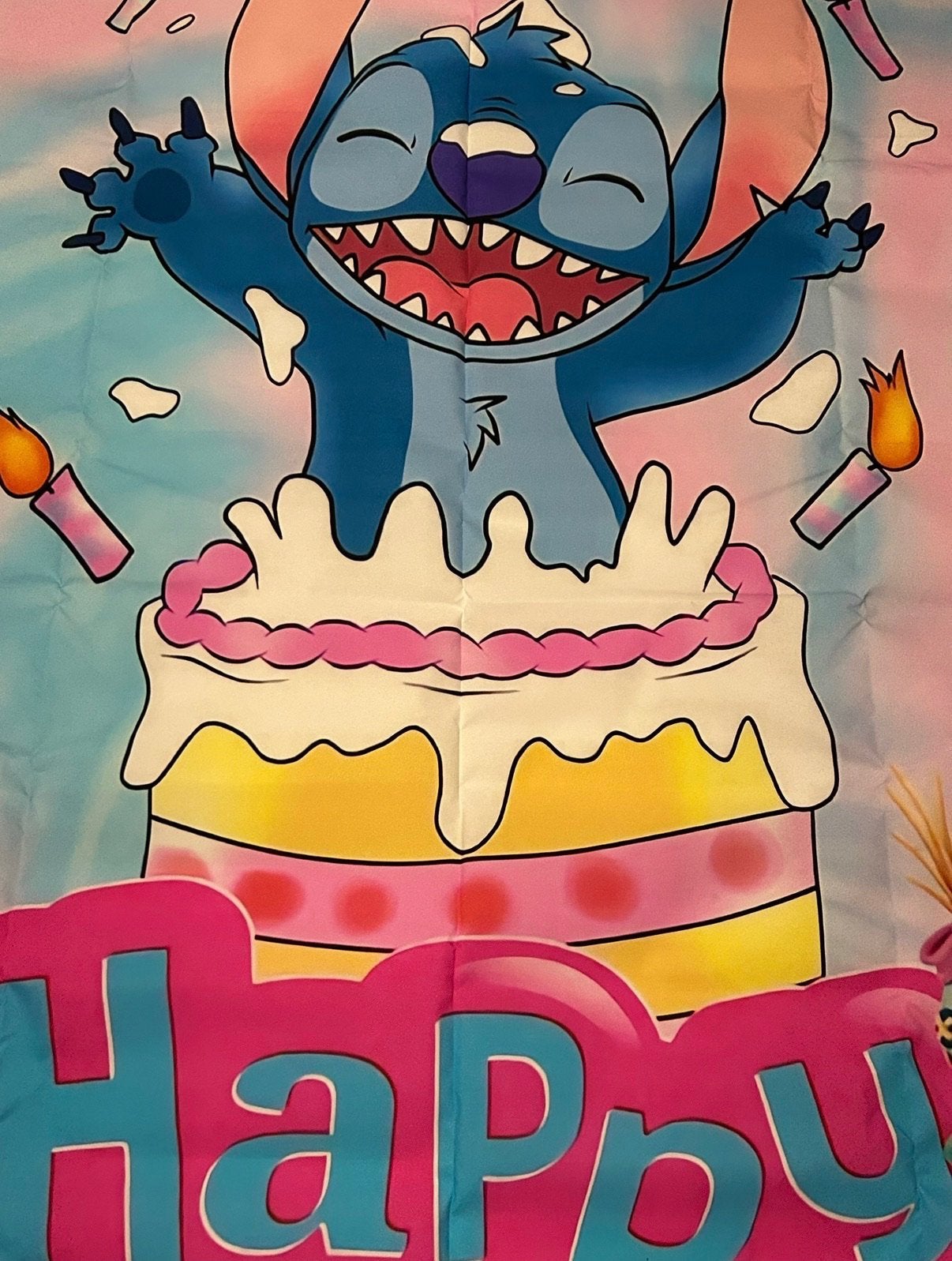 Stitch thema feest achtergrond doek 100cm x 150cm, Ophalen of Verzenden, Nieuw, Versiering, Verjaardag