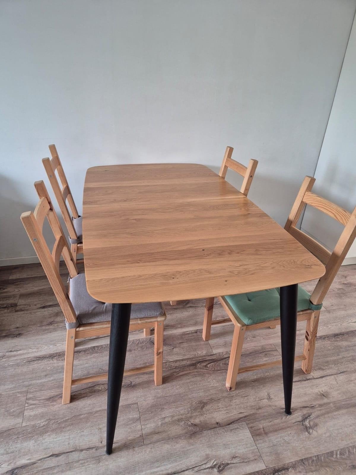 Eikenhouten eettafel uitschuifbaar van 6 naar 12 personen, Huis en Inrichting, Tafels | Eettafels, 200 cm of meer, Zo goed als nieuw