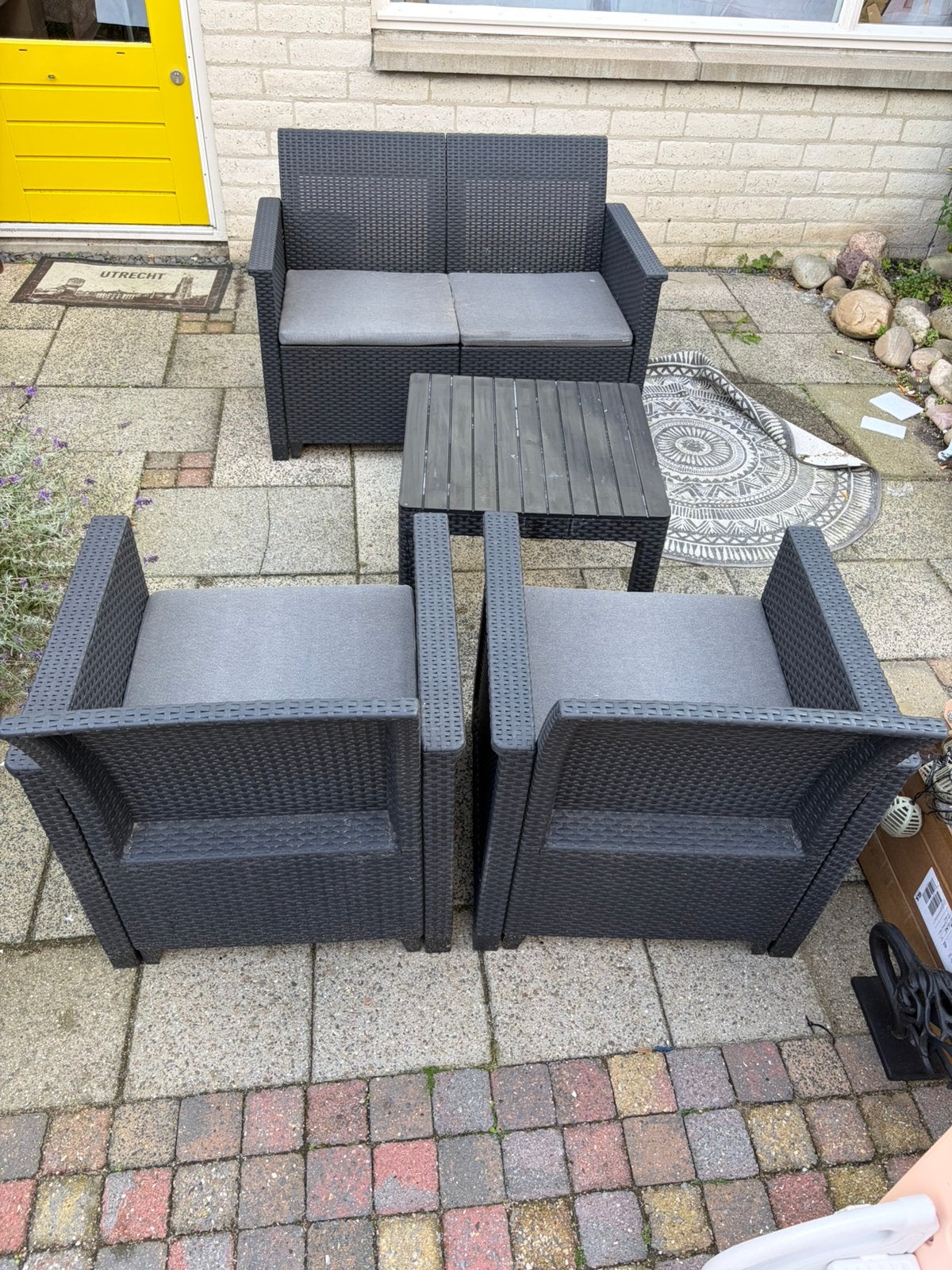 Tuinset, Tuin en Terras, 4 zitplaatsen, Kunststof, Gebruikt, Ophalen of Verzenden