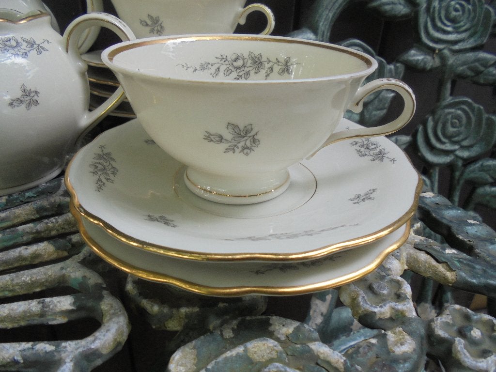 Foto 8 van Theeservies Winterling Bavaria grijze roosjes en goud deco