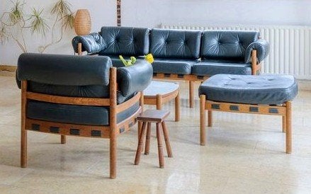 Sven Ellekaer bankstel - Vintage Deens design, Ophalen, Gebruikt, Leer