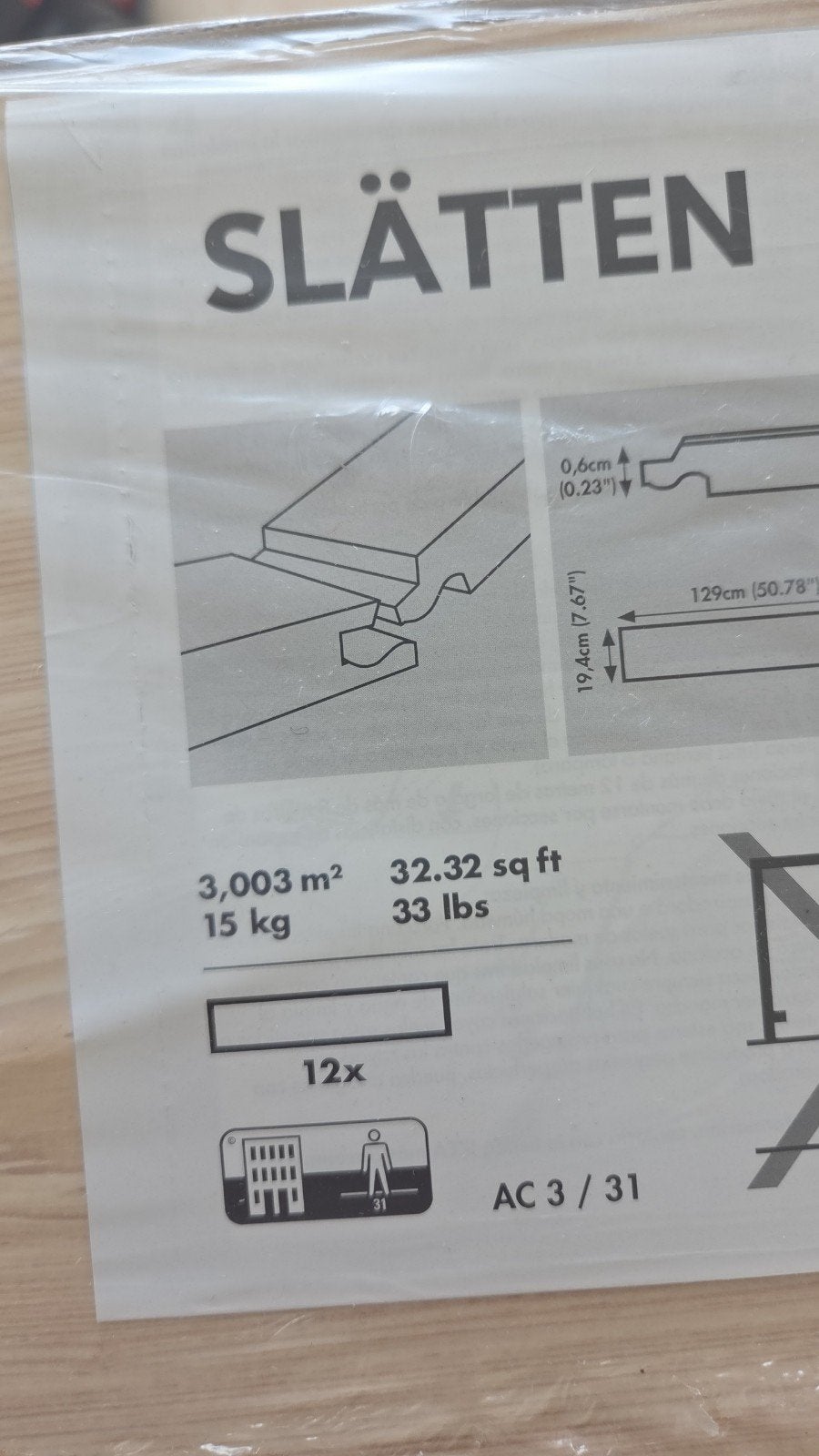 IKEA Slätten Laminaatvloer - Snel Ophalen!, Ophalen, 50 tot 150 cm, 10 m² of meer, 10 tot 30 cm