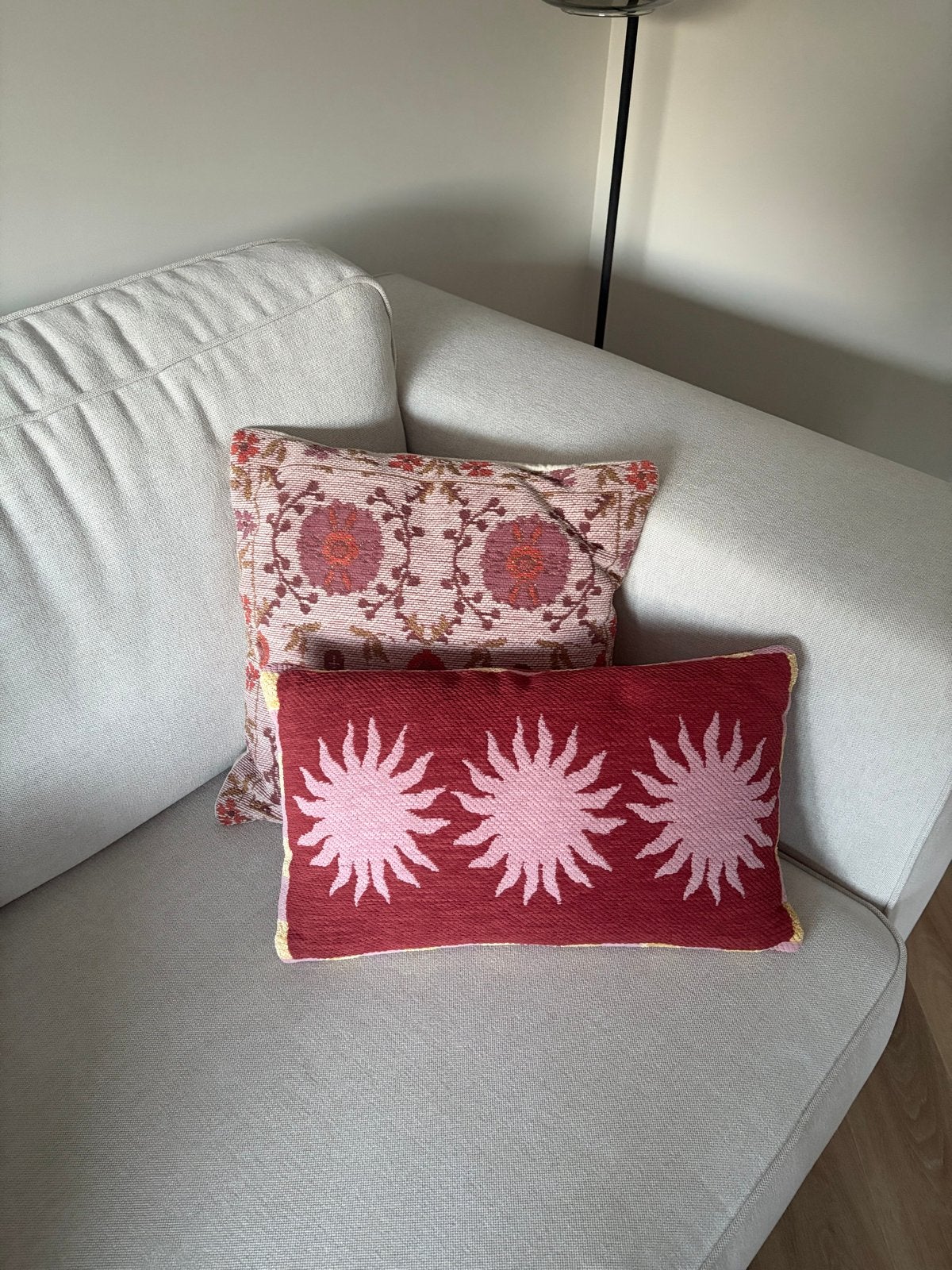 Set van 2 sierkussens: bloemenprint en zonnen, Overige merken, Meerkleurig, Met print, Vierkant