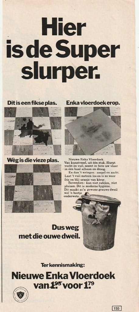 Retro reclame 1971 Enka Arnhem weg met die oude dweil, Verzenden, Overige typen