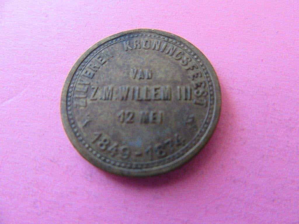 kroningsfeestpenning van Z.M. Willem III 1849 - 1874, Verzamelen, Verzenden, Gebruikt, Nederland, Postzegel(s) of Munt(en)