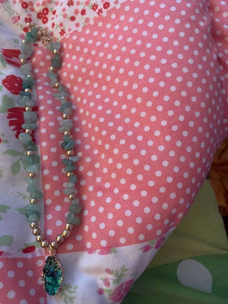 Korte ketting aquamarijn, Sieraden, Tassen en Uiterlijk, Kettingen, Blauw, Ophalen of Verzenden, Zo goed als nieuw, Steen of Mineraal