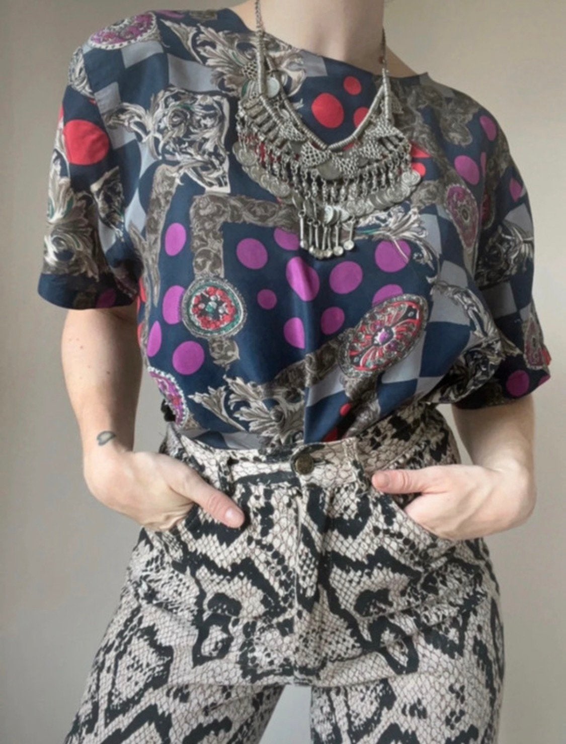 Vintage blouse met print, 38/M. Paisley boho 90s bohemian, Maat 38/40 (M), Meerkleurig, Ophalen of Verzenden, Vintage