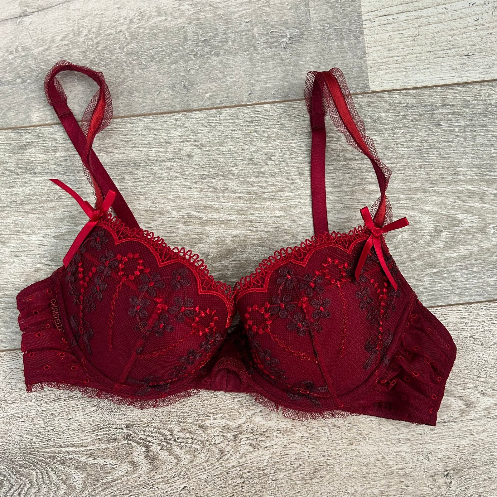 Luxe Chantelle bh – Dieprood/Bordeaux – Maat 85C (38C), Chantelle, Ophalen of Verzenden, Rood, BH