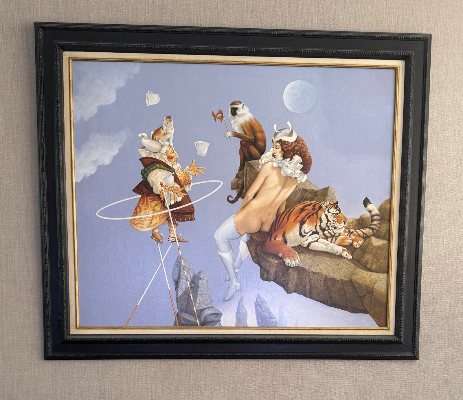 Surrealistisch schilderij met figuren en dieren, Ophalen, Doek, Surrealisme, Handgeschilderd