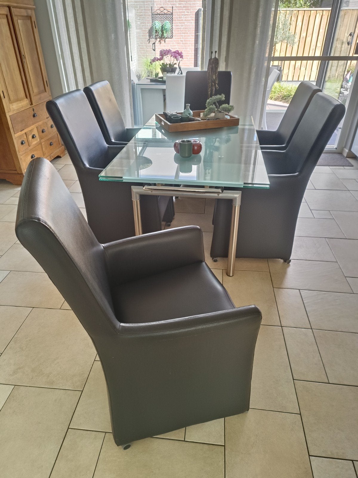 Set van 6 zwarte eetkamerstoelen met armleuni, Ophalen, Overige materialen, Gebruikt, Zwart