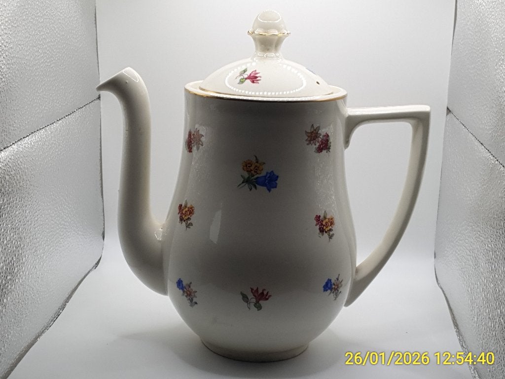 Vintage Porseleinen Koffiekan met Bloemmotief, Ophalen of Verzenden