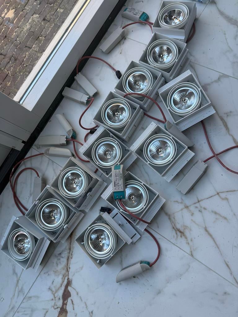 Set van 13 inbouwspots met halogeenlampen, Gebruikt, Halogeen (gloei)lamp, Bipin of Steekvoet, Ophalen