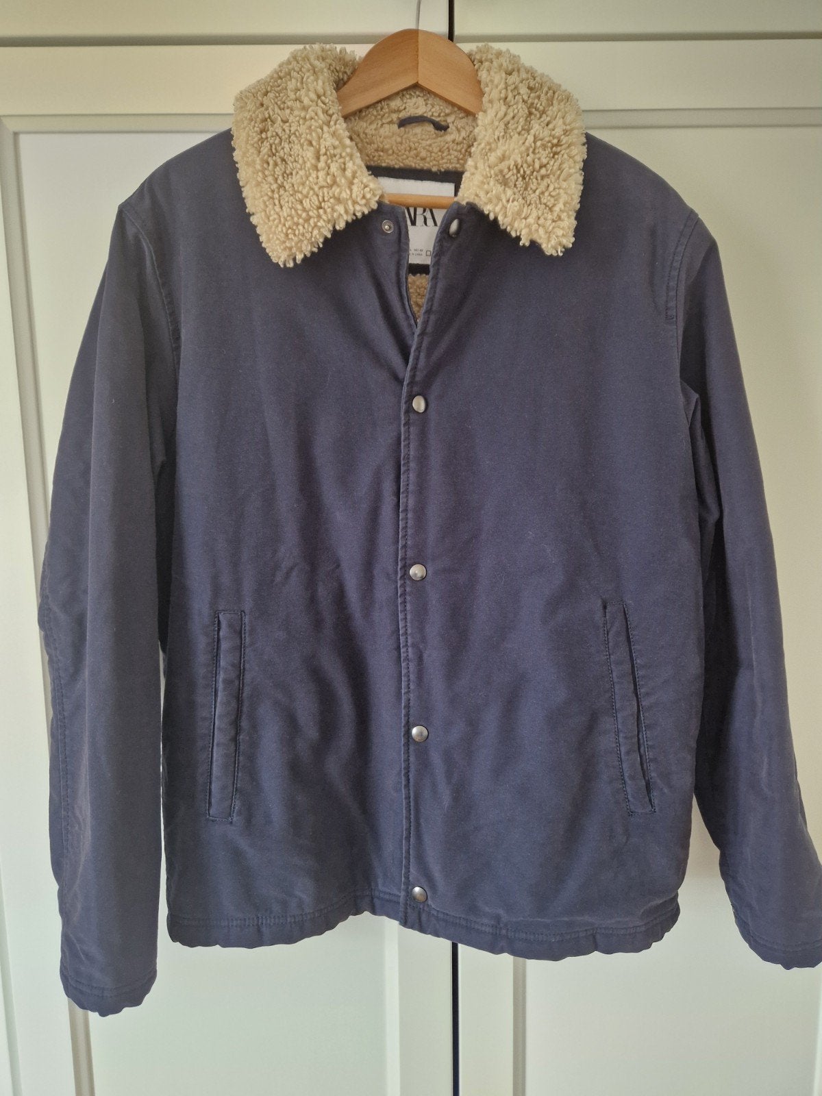 Zara blauwe jas met teddy voering - Maat L, Maat 52/54 (L), Zara, Blauw, Ophalen of Verzenden