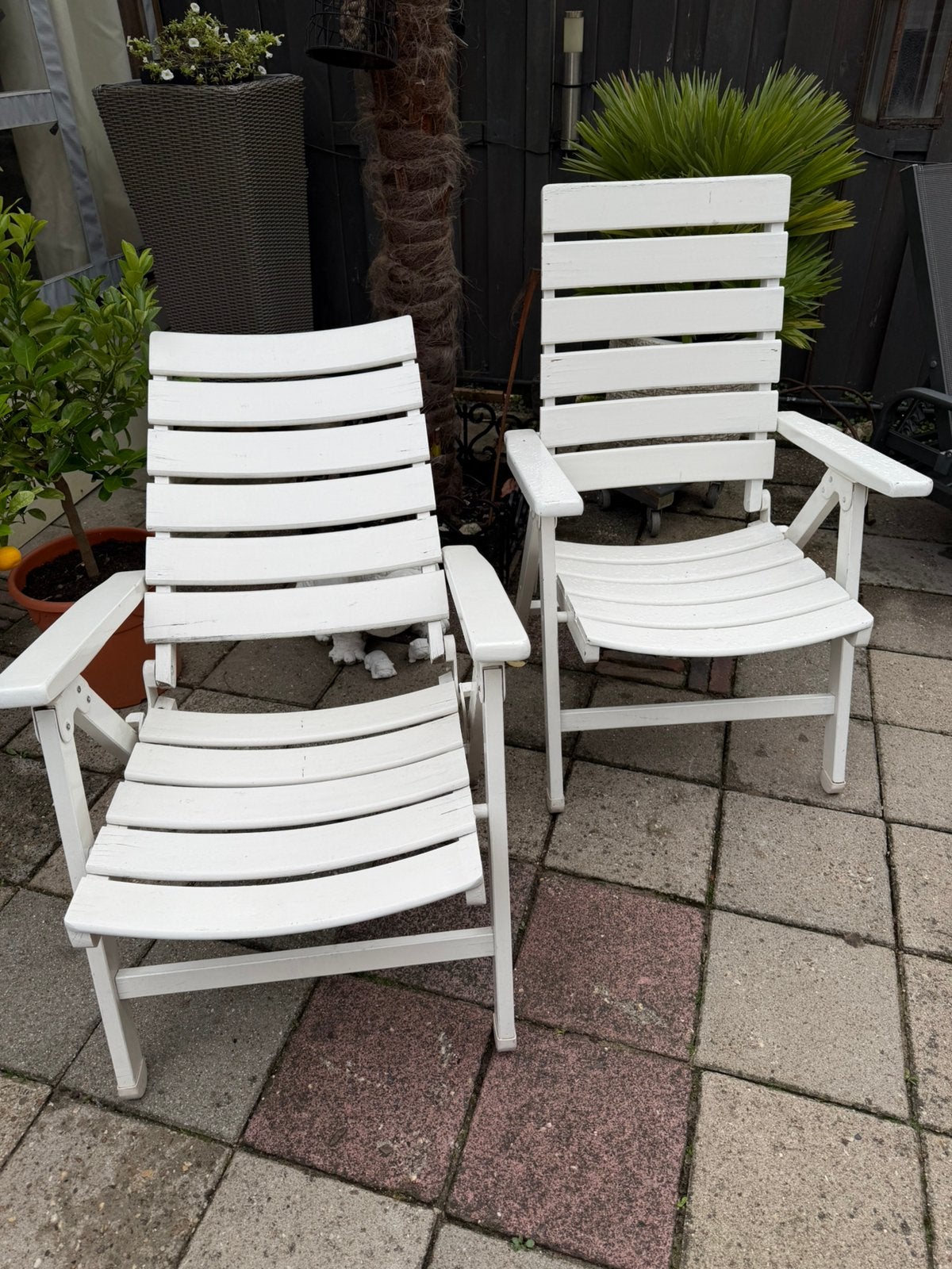 Vintage herlag verstelbare harthouten tuinstoelen, Ophalen, Gebruikt, Hout