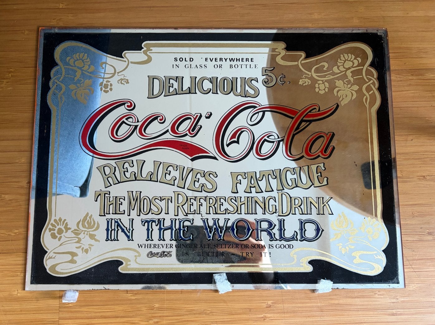 Vintage Coca-Cola spiegel - 'Relieves Fatigue', Ophalen of Verzenden, Gebruikt