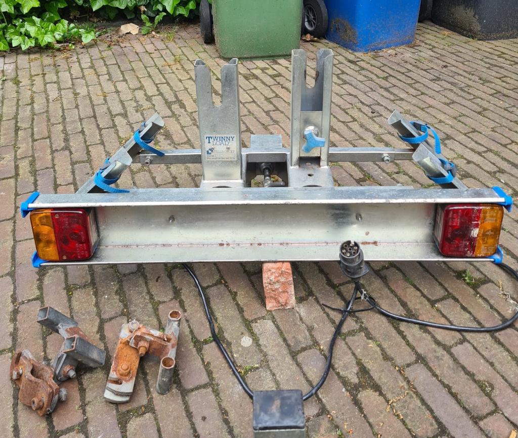 Twinnyload fietsendrager met caravanhulpstuk, Auto diversen, Fietsendragers, Gebruikt, Trekhaakdrager, 2 fietsen, Elektrische fiets