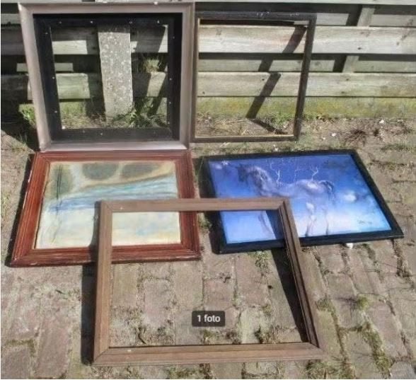 5 Oude Houten Lijsten - allerlei, Huis en Inrichting, Ophalen of Verzenden, Gebruikt, Hout, Schilderijlijst