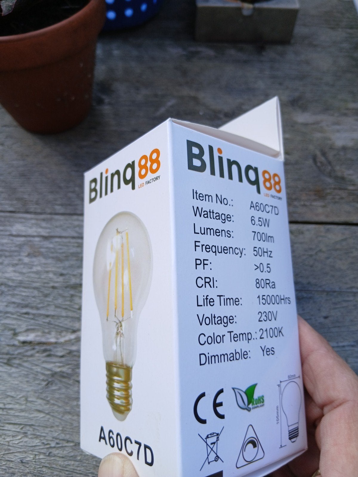 Bling88 LED Filament Lamp A60C7D - 6.5W, Dimbaar, 2100K, Ophalen of Verzenden, Nieuw, Glas, Overige kleuren