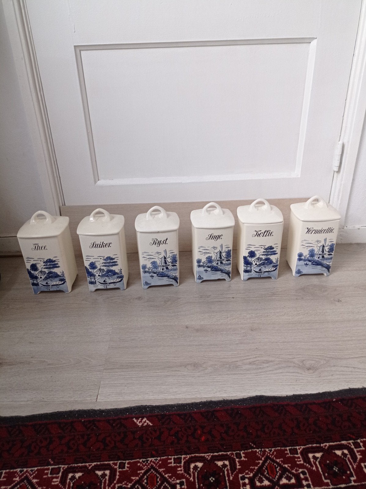 6 antieke keramische kruidenpotjes met deksel, Ophalen of Verzenden