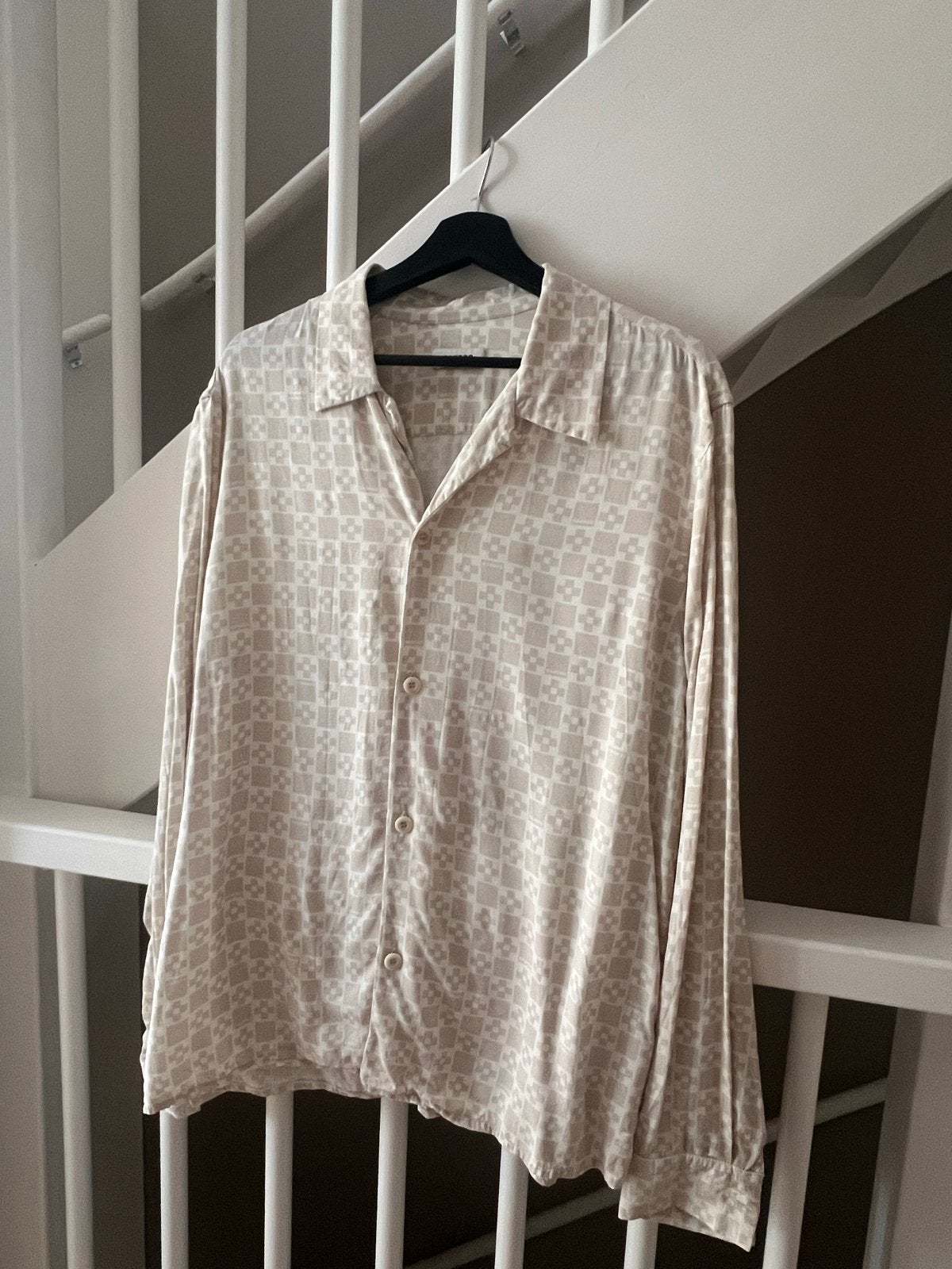 Sandro heren overhemd met patroon, Ophalen of Verzenden, Zo goed als nieuw, Beige, Halswijdte 43/44 (XL)
