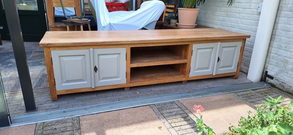 tv meubel teak, Ophalen, Teakhout, Zo goed als nieuw, 200 cm of meer