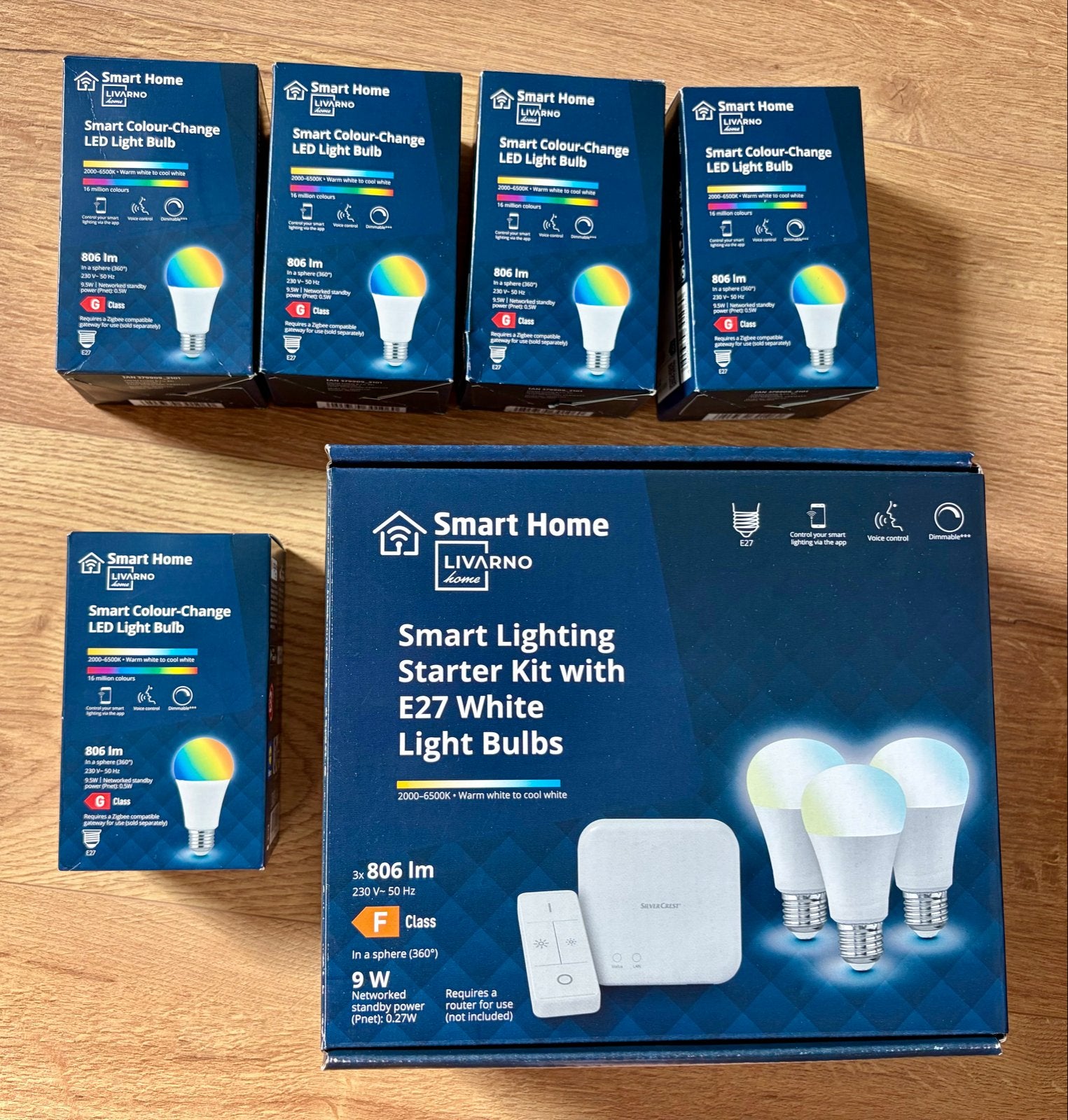 LIVARNO Home Smart Home Starterset met 7 E27 LED lampen, Ophalen, Overige merken, Kunststof, Meerkleurig