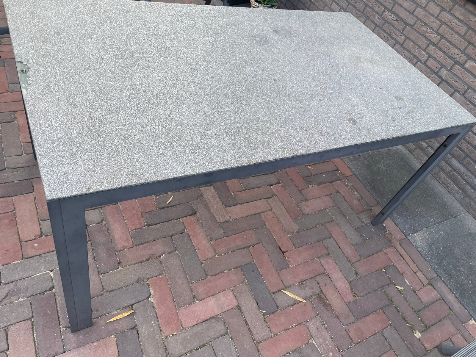Robuuste tuintafel met glasblad graniet(Bois Le Duc), Tuin en Terras, Tuintafels, Ophalen, Gebruikt, Rechthoekig, Metaal