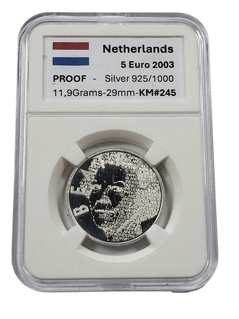 2003 Netherlands 5 Euro , Vincent van Gogh, proof, Koningin Beatrix, Zilver, Euro's, Ophalen of Verzenden