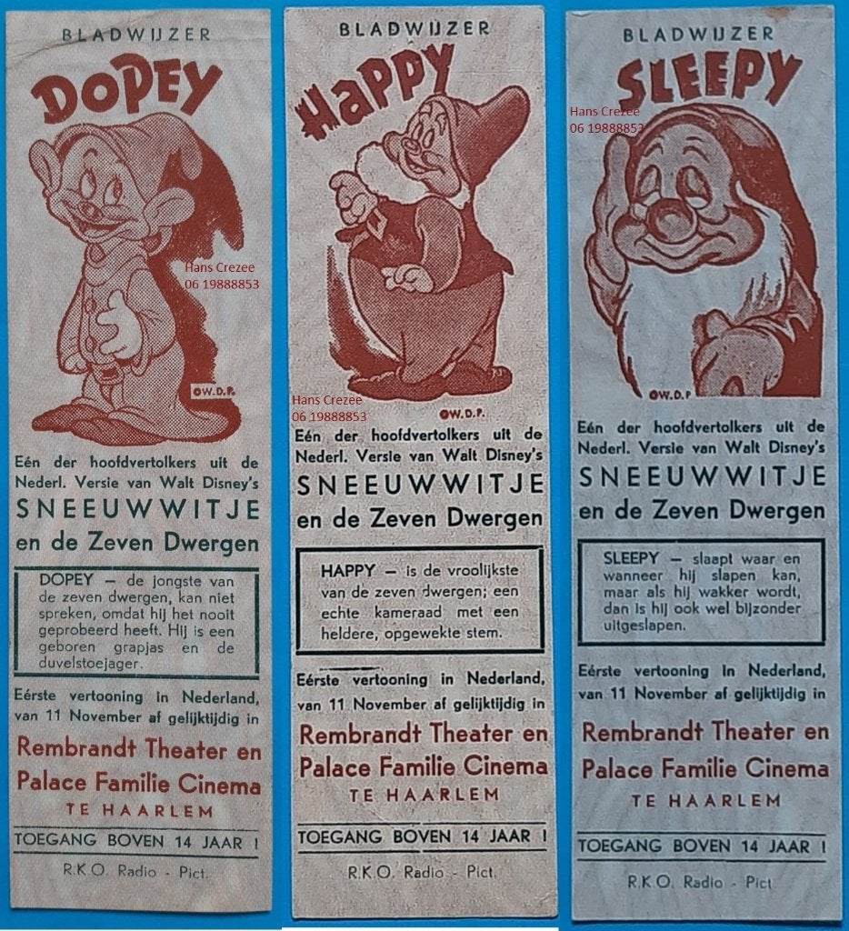 zoek oud boekenlegger bladwijzer RKO Disney Sneeuwwitje 1938, Verzamelen, Boekenleggers, Ophalen of Verzenden, Gebruikt, Reclame