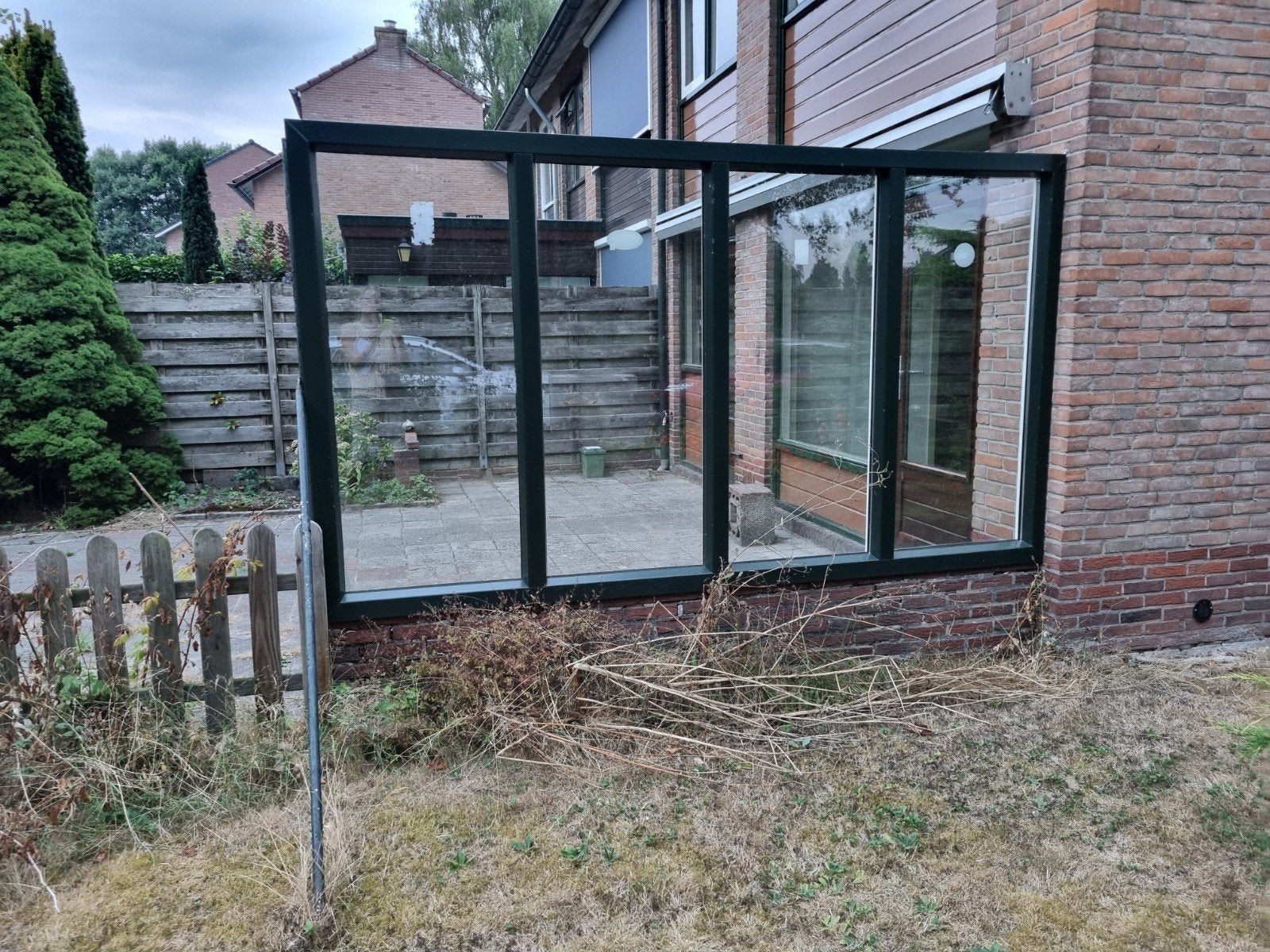 Glazen wand met kunststof kozijnen, Ophalen, Gevelraam of Ruit, Gebruikt, 160 cm of meer