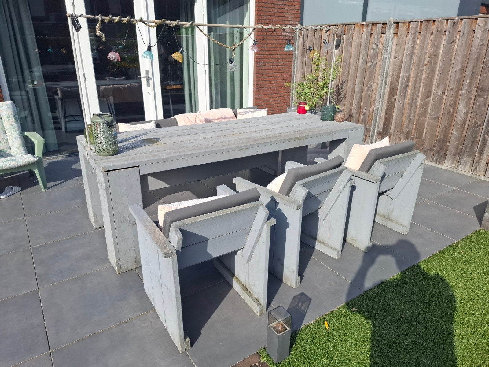Steigerhouten tuinset met hoekbank en 6-persoons tafel, Ophalen of Verzenden