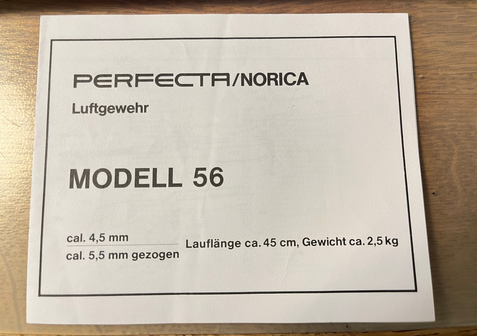 Perfecta Norica Model 56 handleiding, Ophalen of Verzenden, Zo goed als nieuw