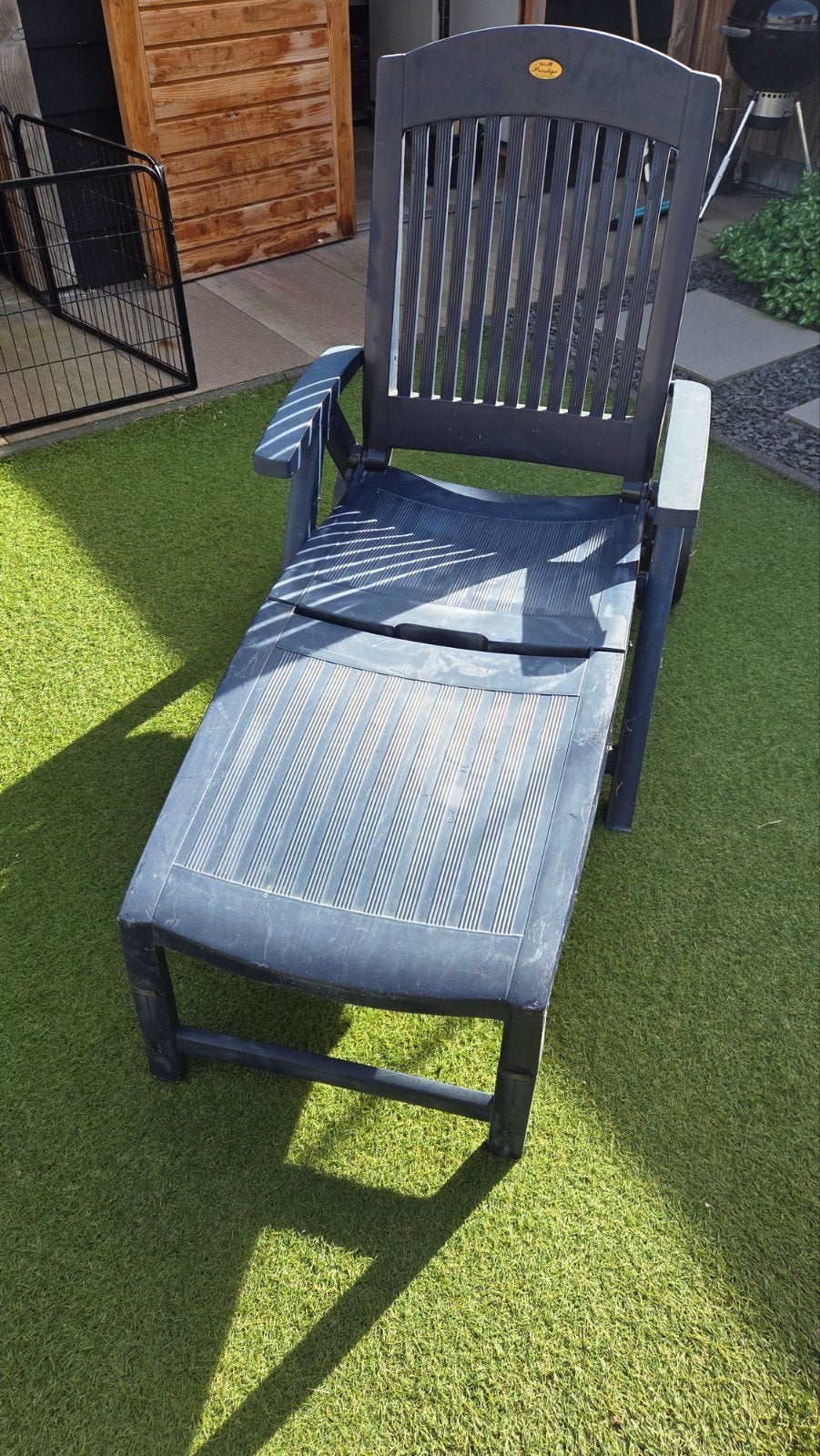 Ligstoel hartman blauw met kussen, Tuin en Terras, Ophalen, Gebruikt, Kunststof