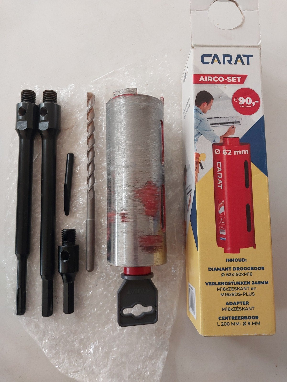 Carat aircoset Diamantboor kernboor 62mm, Ophalen of Verzenden, Zo goed als nieuw