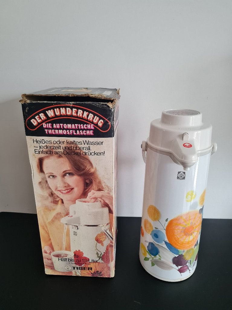 vintage thermosfles met bloemmotief/Tiger/in doos, Ophalen of Verzenden, Huis en Inrichting
